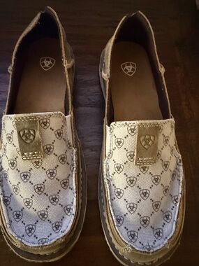 Ariat Beige Canvas Slip-Ons with Brown Logo Accents